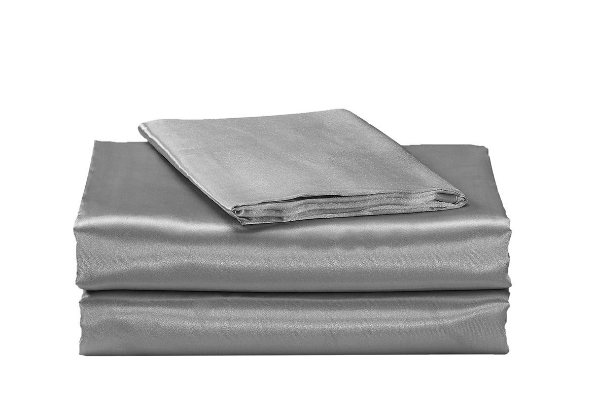 Mk Collection 4pc Full Size Soft Silky Satin Solid Silver/Gray Deep Pocket Sheet Set New