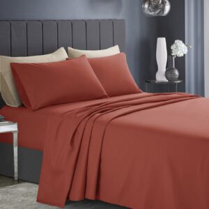 KKJIAF Full Size Sheets Set 4 Piece, Soft & Breathable Microfiber 1800 Thread Count Bedding Sheet Sets with Deep Pocket Fitted Sheet, Flat Sheet, 2 Pillowcases (Orange Rust)