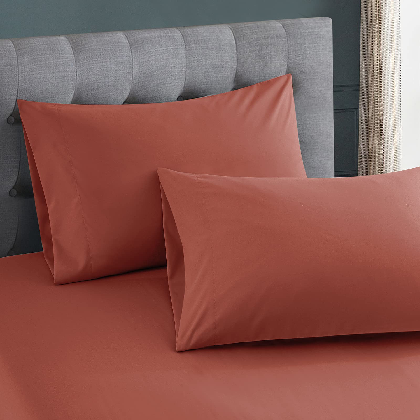 KKJIAF Full Size Sheets Set 4 Piece, Soft & Breathable Microfiber 1800 Thread Count Bedding Sheet Sets with Deep Pocket Fitted Sheet, Flat Sheet, 2 Pillowcases (Orange Rust)