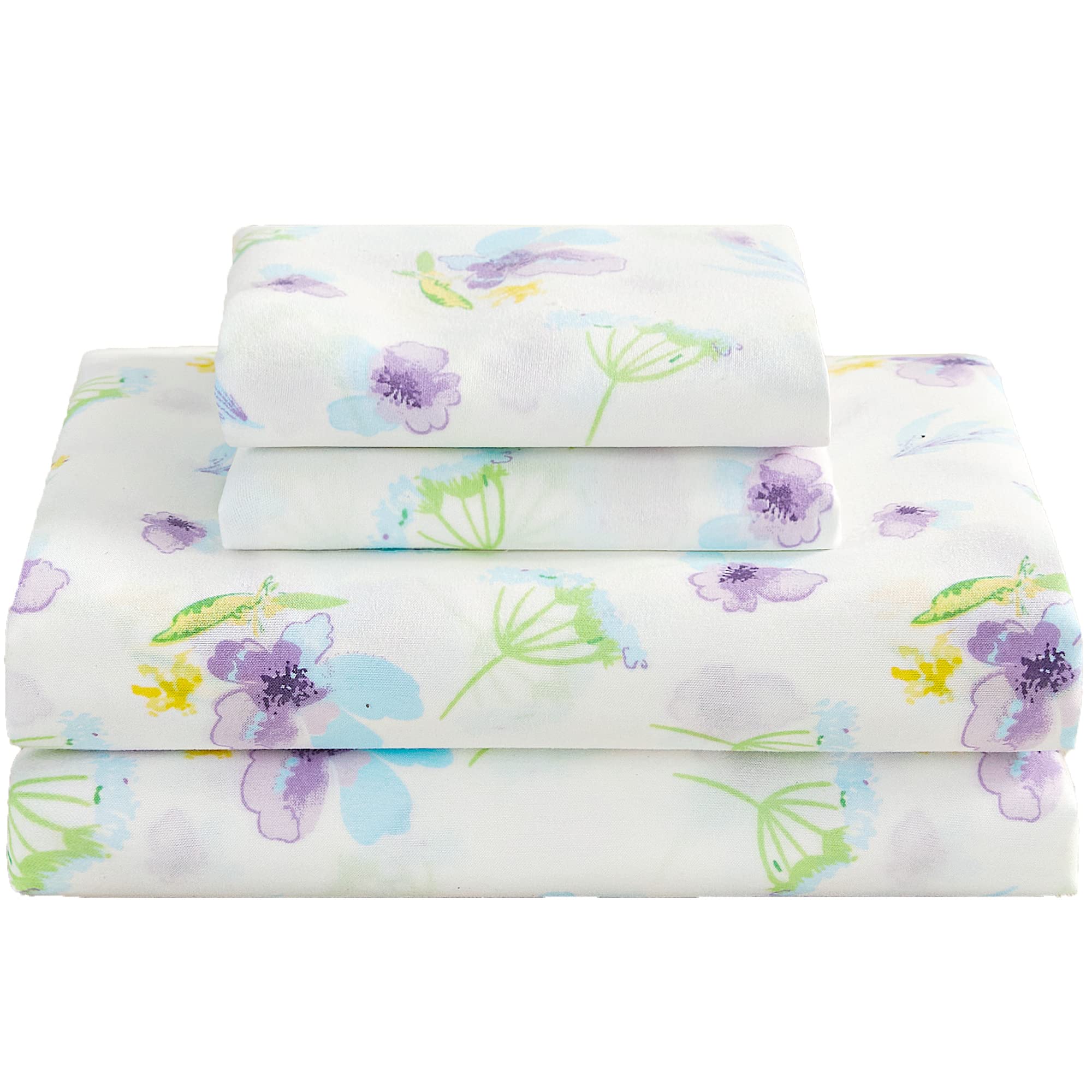 Softan Floral Full Sheet Set Blue Dandelion Flower Bed Sheets Double Printed Sheets - 4 Piece Soft Microfiber Patterned Fitted Sheets Full with 15" Deep Pocket