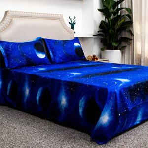 Bedlifes Galaxy Sheets Outer Space Sheet Set Galaxy Themed Sheets 4 pcs Flat Sheet& Fitted Sheets with 2 Pillowcases(Light Blue Full)