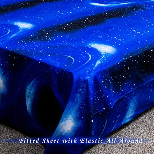 Bedlifes Galaxy Sheets Outer Space Sheet Set Galaxy Themed Sheets 4 pcs Flat Sheet& Fitted Sheets with 2 Pillowcases(Light Blue Full)