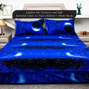 Bedlifes Galaxy Sheets Outer Space Sheet Set Galaxy Themed Sheets 4 pcs Flat Sheet& Fitted Sheets with 2 Pillowcases(Light Blue Full)