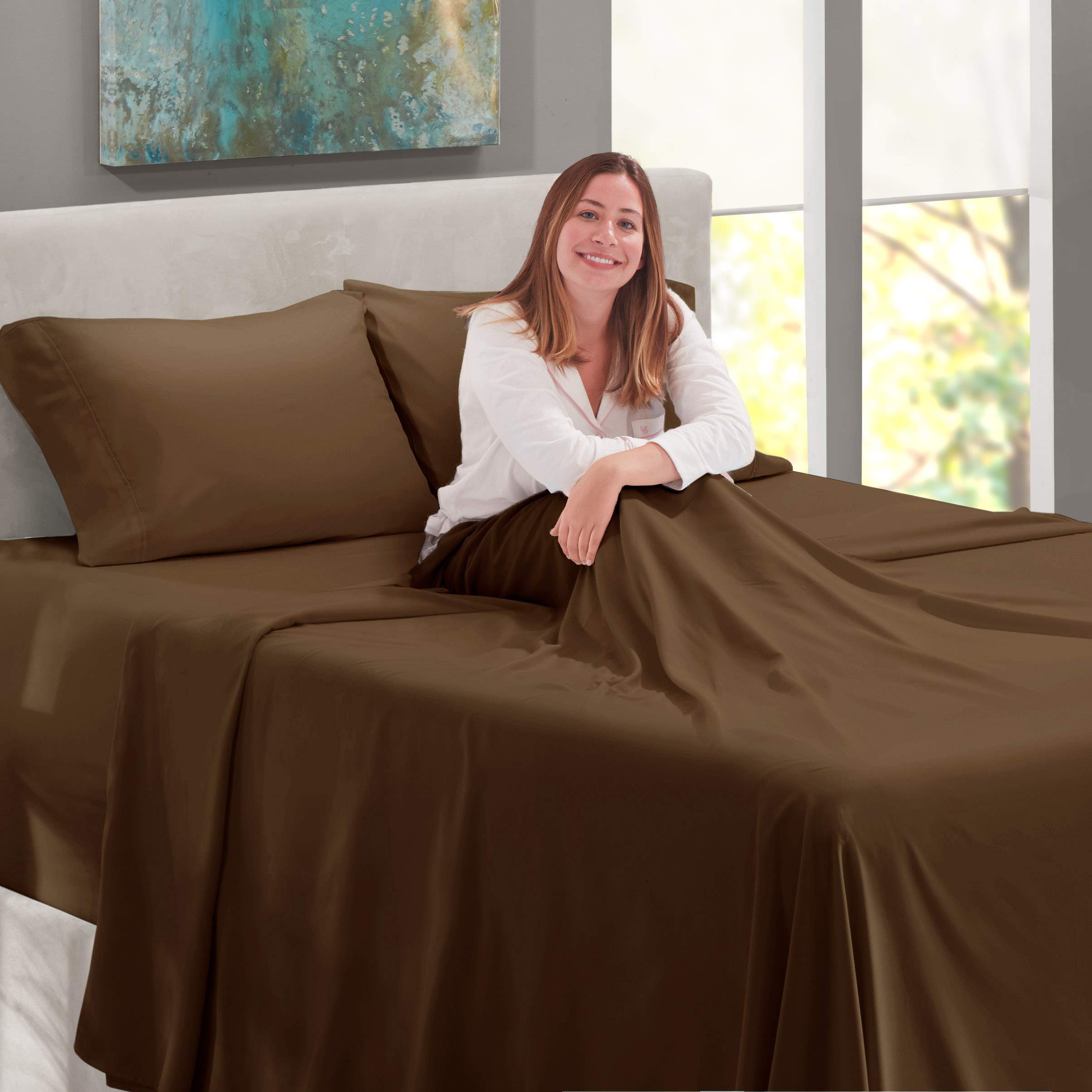 Nestl Extra Deep Pocket Sheets - Fits Mattress 18-24 Inches Deep, Extra Deep Pocket Full Size Sheets Sets, 4 Piece Full Size Sheets, Full Sheets Deep Pocket, Chocolate Brown Sheets