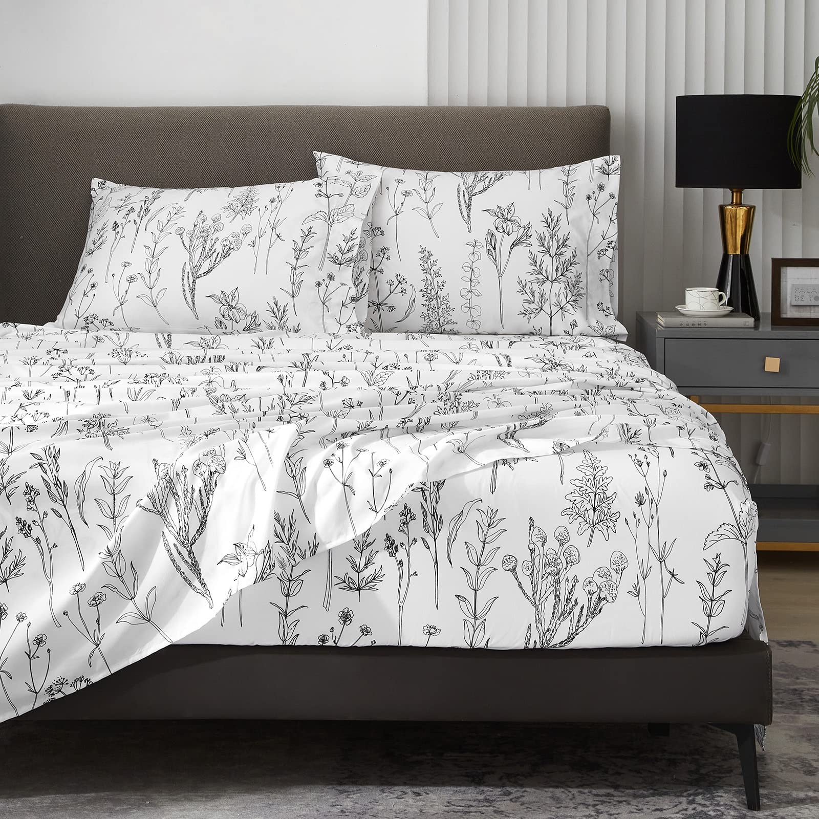 HYPREST Full Size Bed Sheets,Deep Pocket Sheets fits Mattress up to 18 inch, 1800 Thread Count Leaf Floral Bed Sheets Soft Bed Sheets Cute Breathable Shabby Chic, Oeko-Tex Certificated