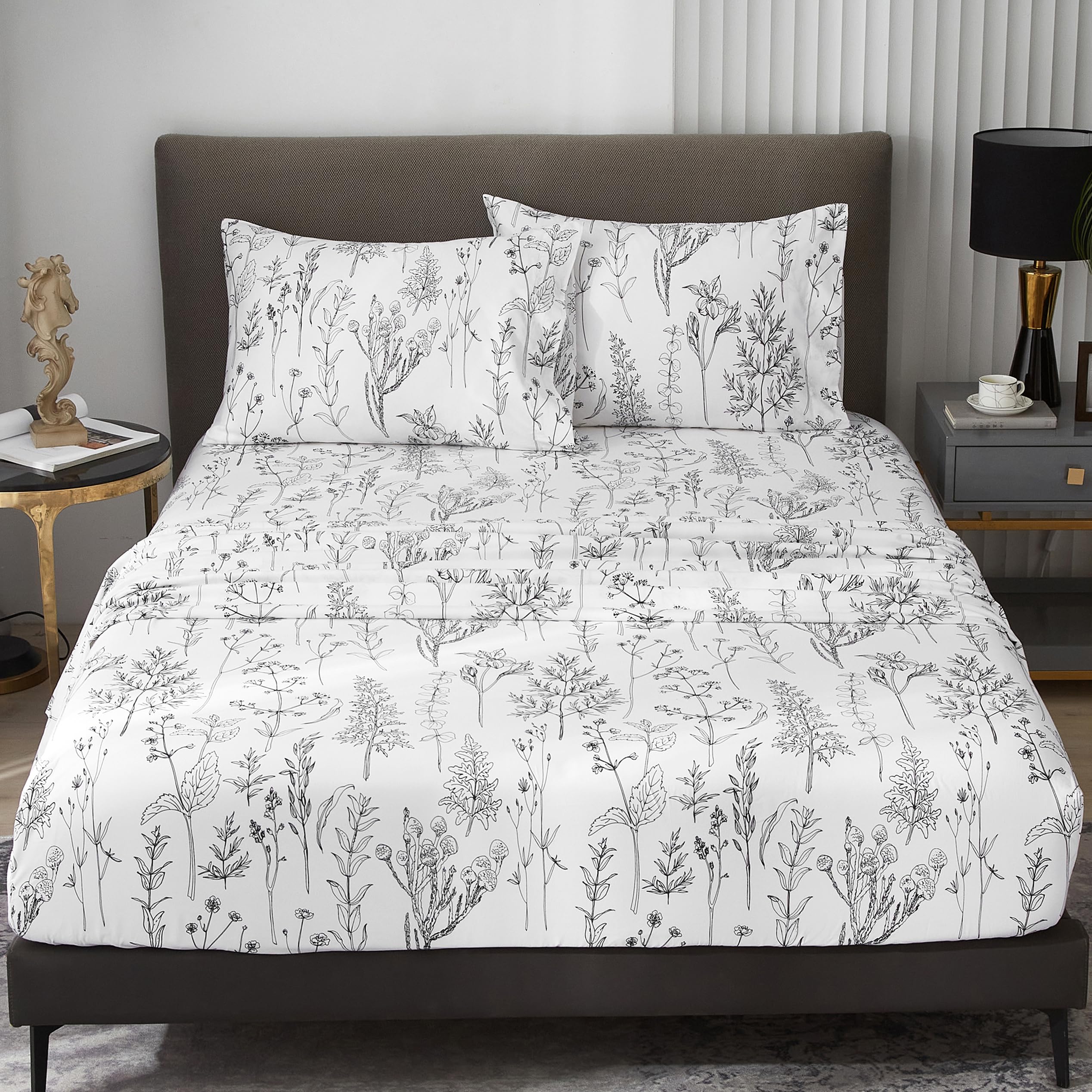 HYPREST Full Size Bed Sheets,Deep Pocket Sheets fits Mattress up to 18 inch, 1800 Thread Count Leaf Floral Bed Sheets Soft Bed Sheets Cute Breathable Shabby Chic, Oeko-Tex Certificated