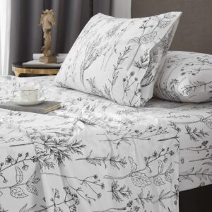 HYPREST Full Size Bed Sheets,Deep Pocket Sheets fits Mattress up to 18 inch, 1800 Thread Count Leaf Floral Bed Sheets Soft Bed Sheets Cute Breathable Shabby Chic, Oeko-Tex Certificated