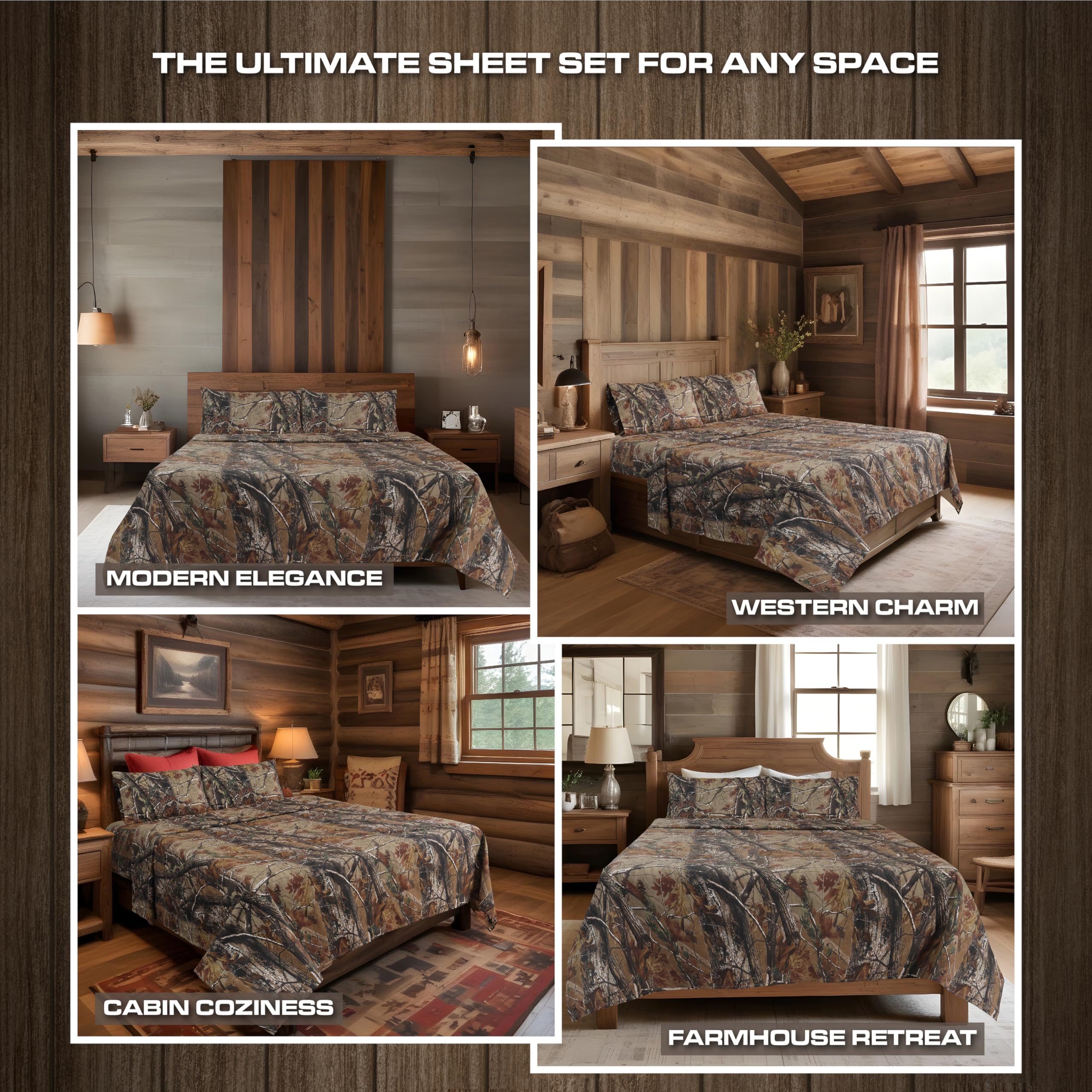 Realtree All Purpose Camo Bedding Full Sheet Set 4 Piece Polycotton Rustic Farmhouse Bedding for Lodge, Cabin & Hunting Bed Set – Perfect for Outdoor Camouflage Bedroom - (54"x 75”)