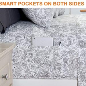 Elegant Comfort Luxury Soft Bed Sheets Paisley Pattern - 1500 Premium Hotel Quality Microfiber Softness Wrinkle and Fade Resistant (6-Piece) Bedding Set, Full, Grey