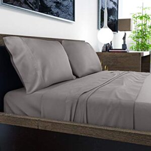 BAMPURE 4Pcs - 100% Viscose Derived from Bamboo Sheets Full Size Sheets Set - Super Soft Viscose Bamboo Cooling Sheets for Hot Sleepers - Up to 16’’ Deep Pocket - Luxury Series Full Sheet Set (S Gray)