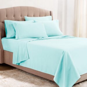 clara clark full sheets, 6 piece set - hotel luxury sheets for full size bed, super soft bedding sheets & pillowcases, full size sheets, aqua light blue