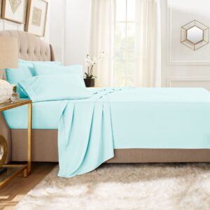 Clara Clark Full Sheets, 6 Piece Set - Hotel Luxury Sheets for Full Size Bed, Super Soft Bedding Sheets & Pillowcases, Full Size Sheets, Aqua Light Blue