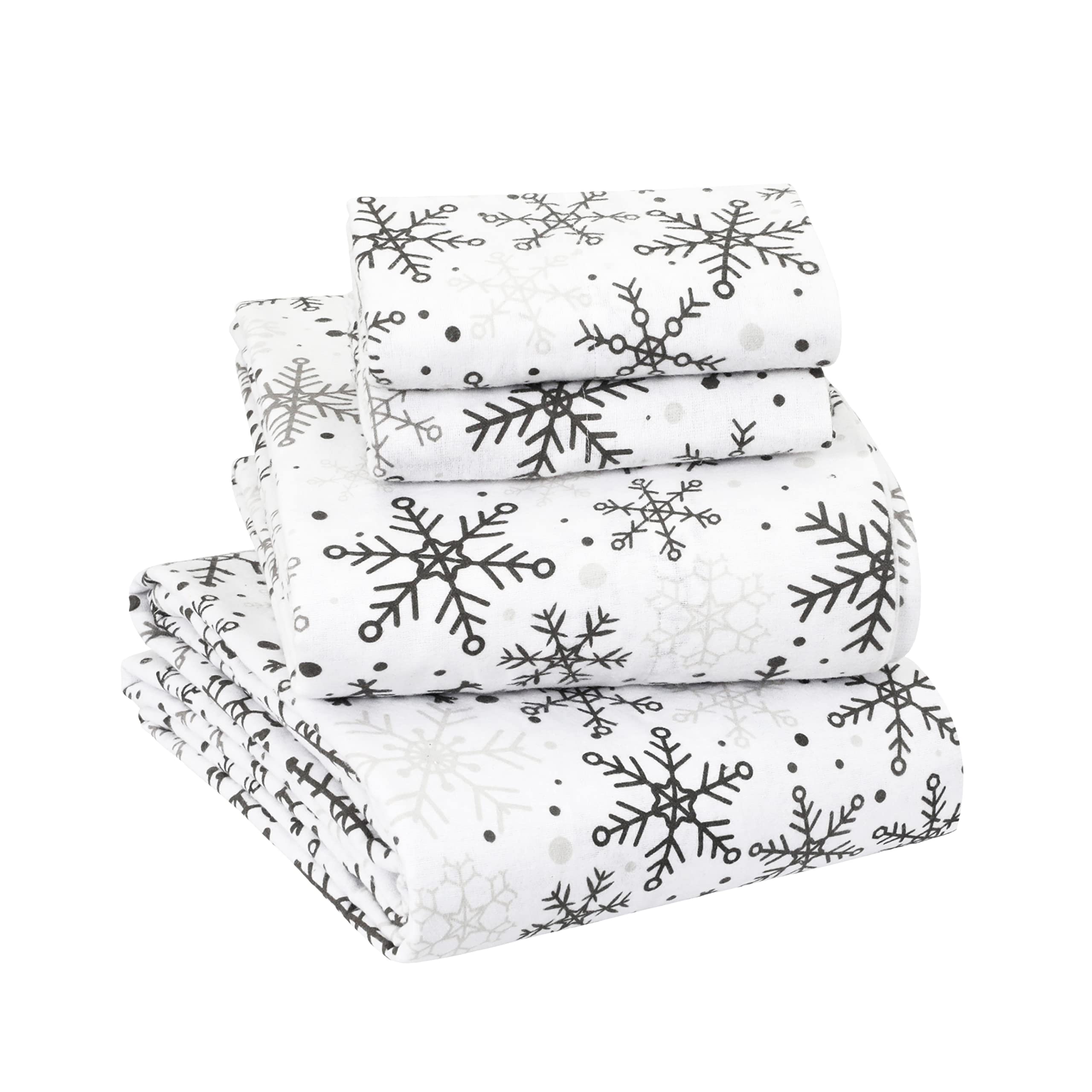 EnvioHome Flannel Sheets Full - 100% Cotton Soft Heavyweight Double Brushed Anti-Pill Flannel Sheets Full Size Bed, 4 Pcs - 16" Deep Pocket Full Size Bed Sheets X2 Side Pockets (Full, Grey Snowflakes)