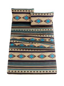 chezmoi collection prescott 4-piece southwestern geometric tribal multicolor teal beige black gray sheet set, full size