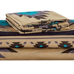 Chezmoi Collection Prescott 4-Piece Southwestern Geometric Tribal Multicolor Teal Beige Black Gray Sheet Set, Full Size