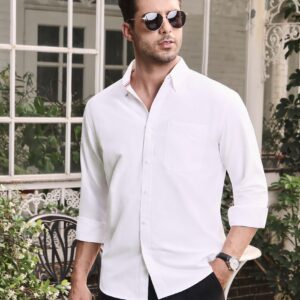 Alimens & Gentle Men's Solid Oxford Shirt Regular Fit Long Sleeve Button Down Shirts with Pocket White