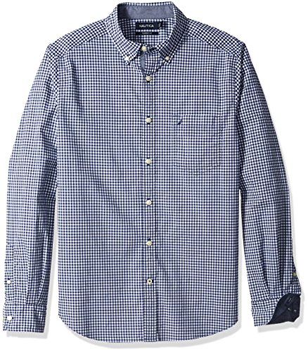 Nautica Men Classic Fit Stretch Solid Long Sleeve Button Down Shirt, Indigo, X-Large