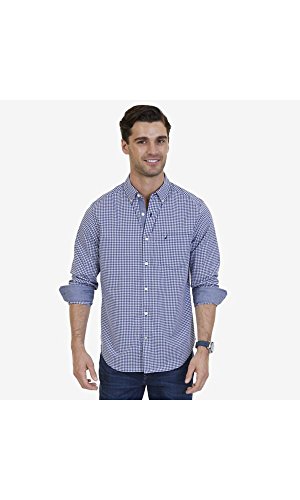 Nautica Men Classic Fit Stretch Solid Long Sleeve Button Down Shirt, Indigo, X-Large