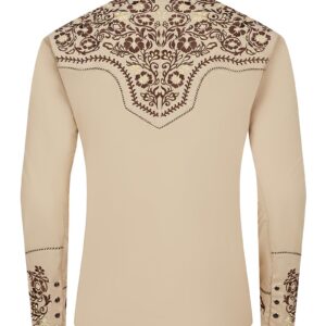 SALVAJE OESTE Western Embroidered Cowboy Shirts for Men, Casual Button Down Long Sleeve Shirt Floral Design Retro Shirt Khaki