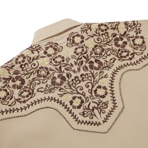 SALVAJE OESTE Western Embroidered Cowboy Shirts for Men, Casual Button Down Long Sleeve Shirt Floral Design Retro Shirt Khaki