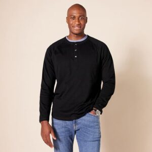 Amazon Essentials Men's Slim-Fit Long-Sleeve Henley Shirt, Black, Medium