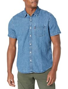 levi's men's classic 1 pocket short sleeve button up shirt (also available in big), indigo stonewash, x-large