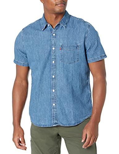 Levi's Men's Classic 1 Pocket Short Sleeve Button Up Shirt (Also Available in Big), Indigo Stonewash, X-Large