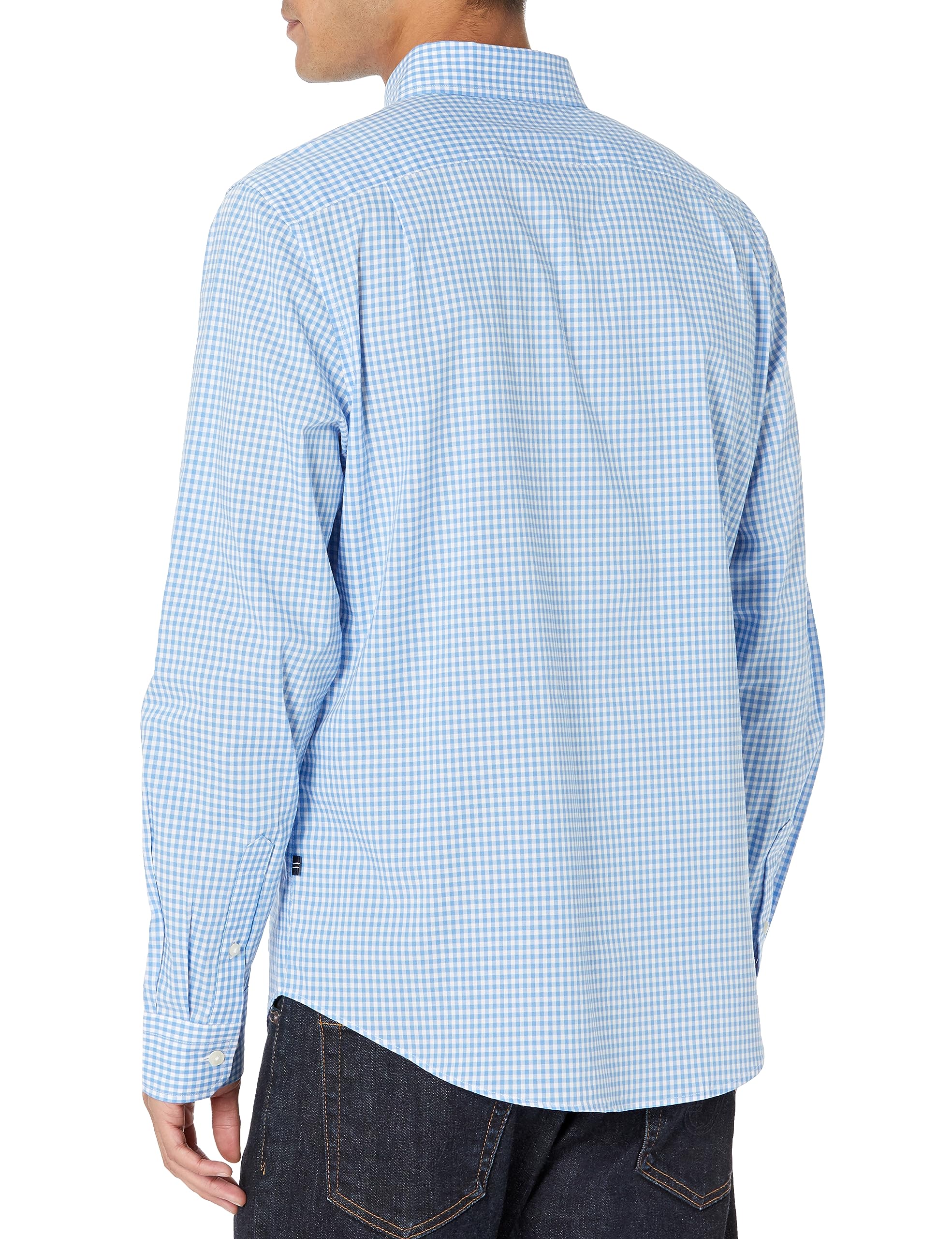 Nautica Men's Classic Fit Gingham Stretch Cotton Shirt, Light French Blue