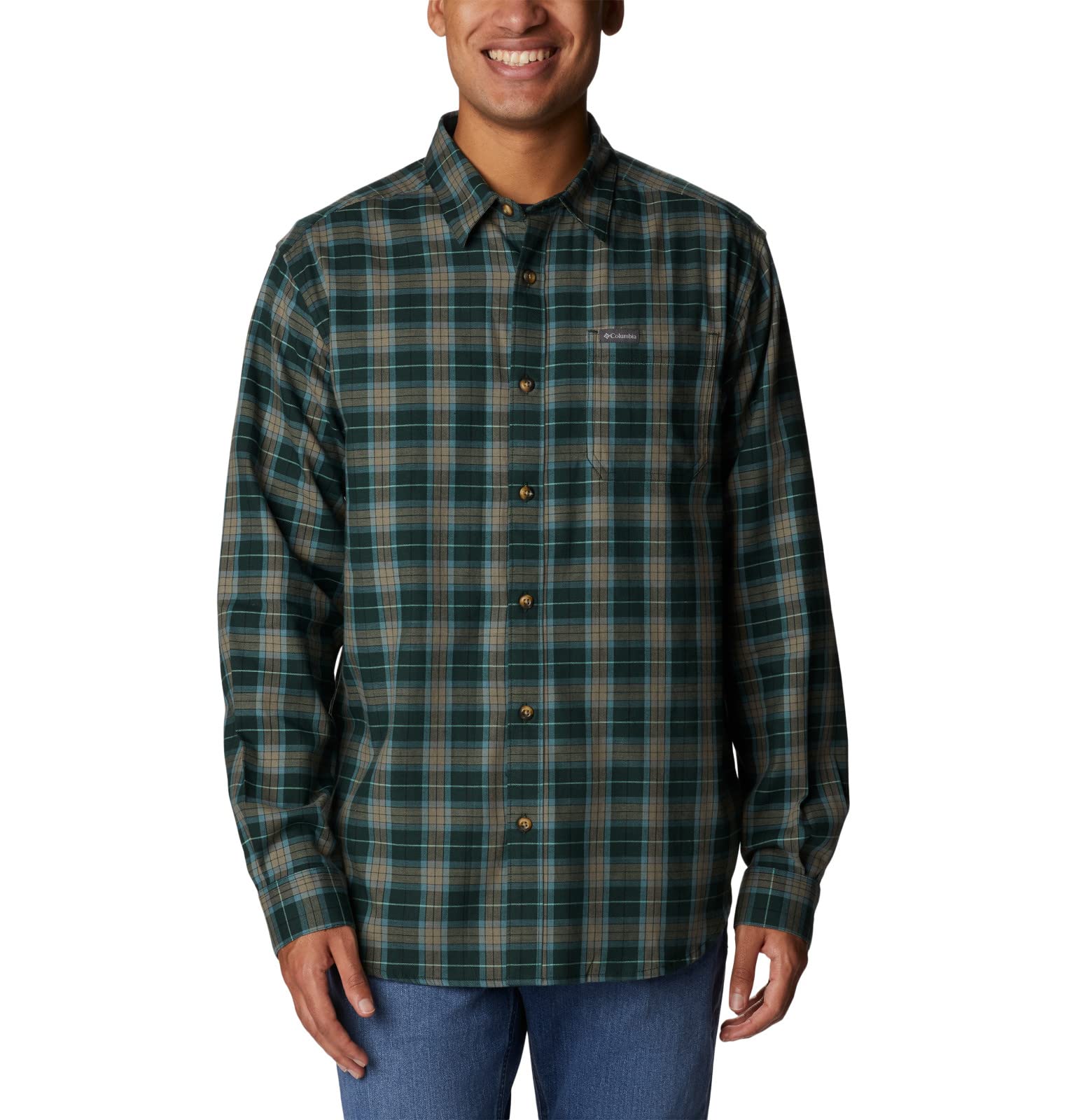 Columbia Men's Vapor Ridge III Long Sleeve Shirt, Spruce Balanced Tartan, X-Large