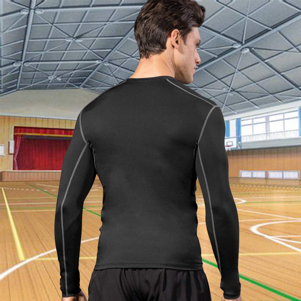 CARGFM Men's Long Sleeve Compression Shirts Gym Athletic Gym Undershirts Active Baselayer Sport Top Shirt Black