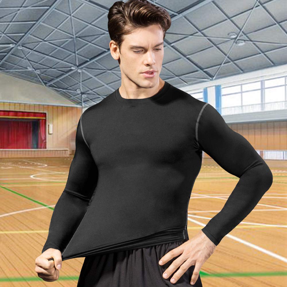 CARGFM Men's Long Sleeve Compression Shirts Gym Athletic Gym Undershirts Active Baselayer Sport Top Shirt Black