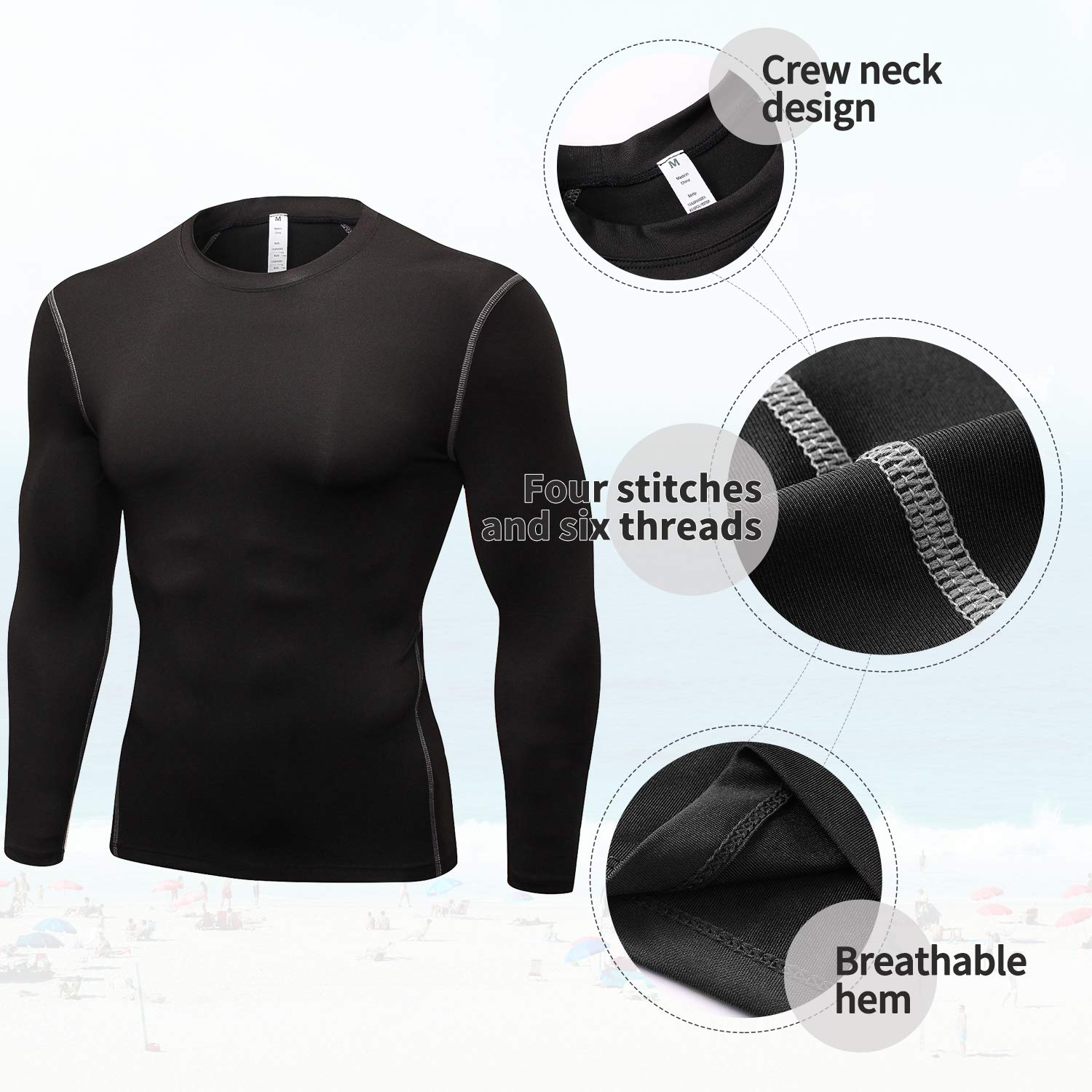 CARGFM Men's Long Sleeve Compression Shirts Gym Athletic Gym Undershirts Active Baselayer Sport Top Shirt Black