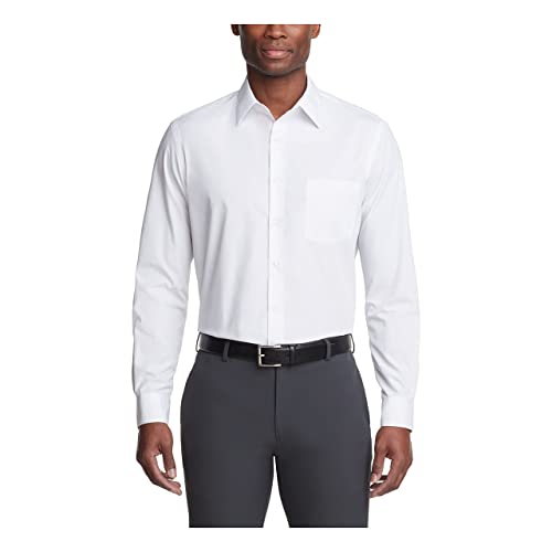 Van Heusen Men's Dress Shirt Regular Fit Poplin Solid, White, 17.5" Neck 32"-33" Sleeve