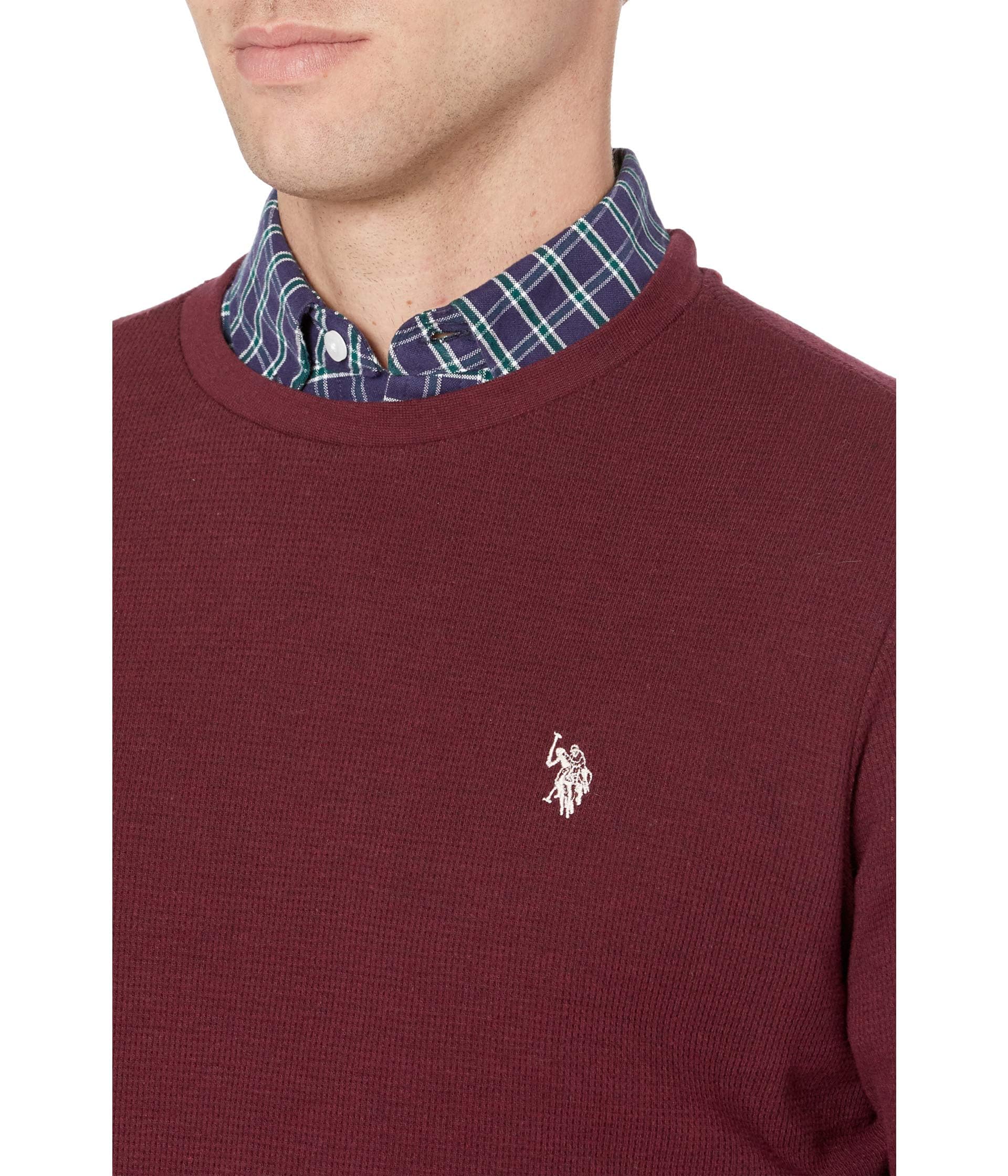 U.S. Polo Assn. Long Sleeve Crew Neck Solid Thermal Shirt Wine Heather MD