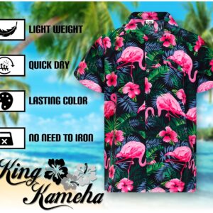 KING KAMEHA Funky Hawaiian Shirt, Shortsleeve, Flamingo Flowers, Black Pink, XXL