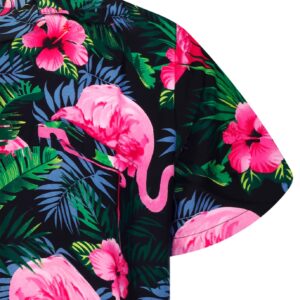 KING KAMEHA Funky Hawaiian Shirt, Shortsleeve, Flamingo Flowers, Black Pink, XXL