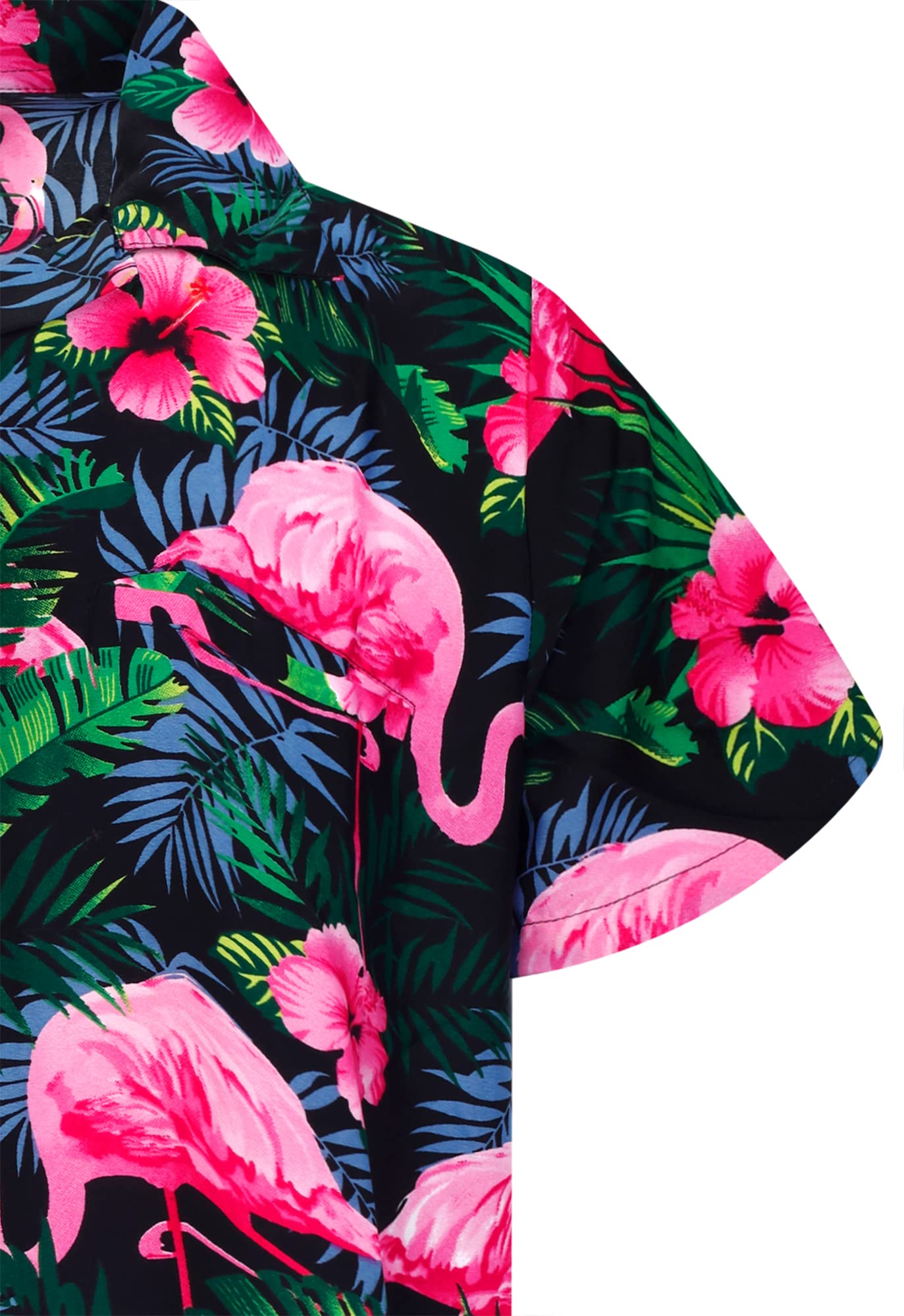 KING KAMEHA Funky Hawaiian Shirt, Shortsleeve, Flamingo Flowers, Black Pink, XXL