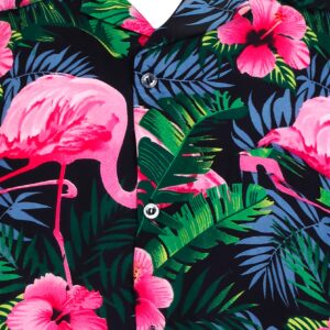 KING KAMEHA Funky Hawaiian Shirt, Shortsleeve, Flamingo Flowers, Black Pink, XXL