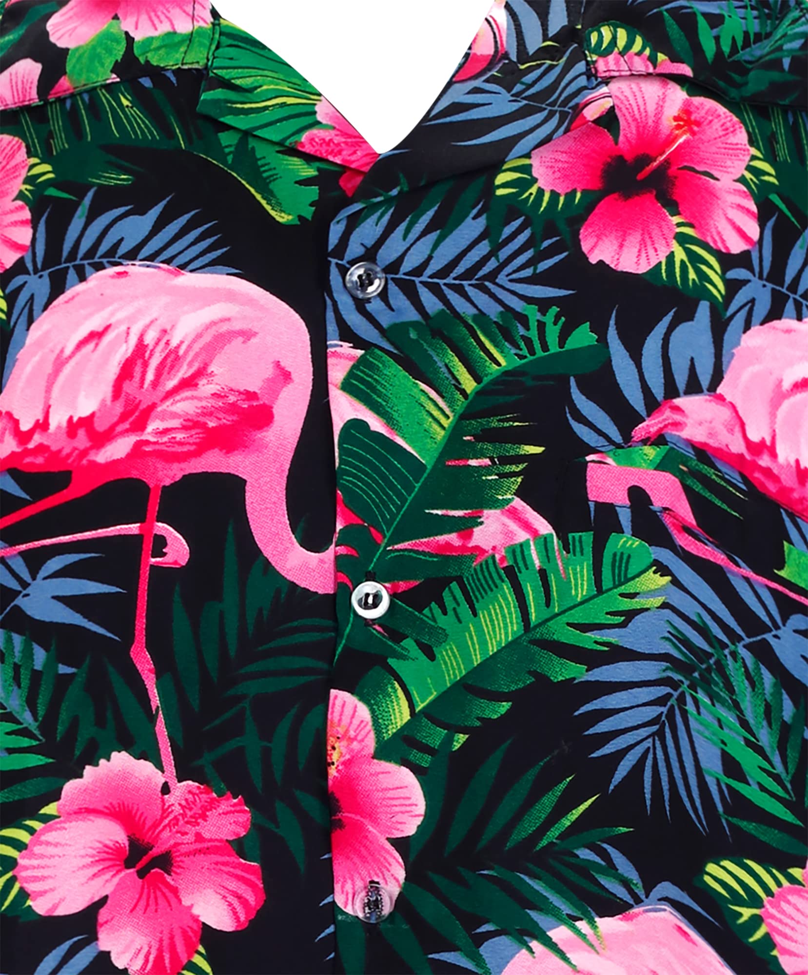 KING KAMEHA Funky Hawaiian Shirt, Shortsleeve, Flamingo Flowers, Black Pink, XXL