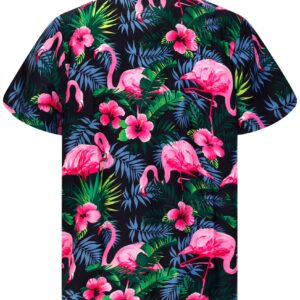 KING KAMEHA Funky Hawaiian Shirt, Shortsleeve, Flamingo Flowers, Black Pink, XXL