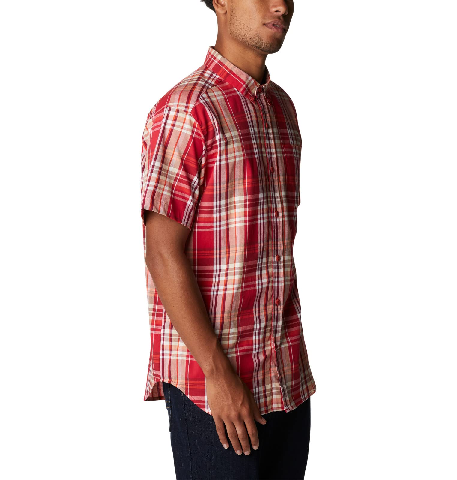 Columbia Men's Rapid Rivers II Short Sleeve Shirt, Mountain Red Multi Madras, Medium