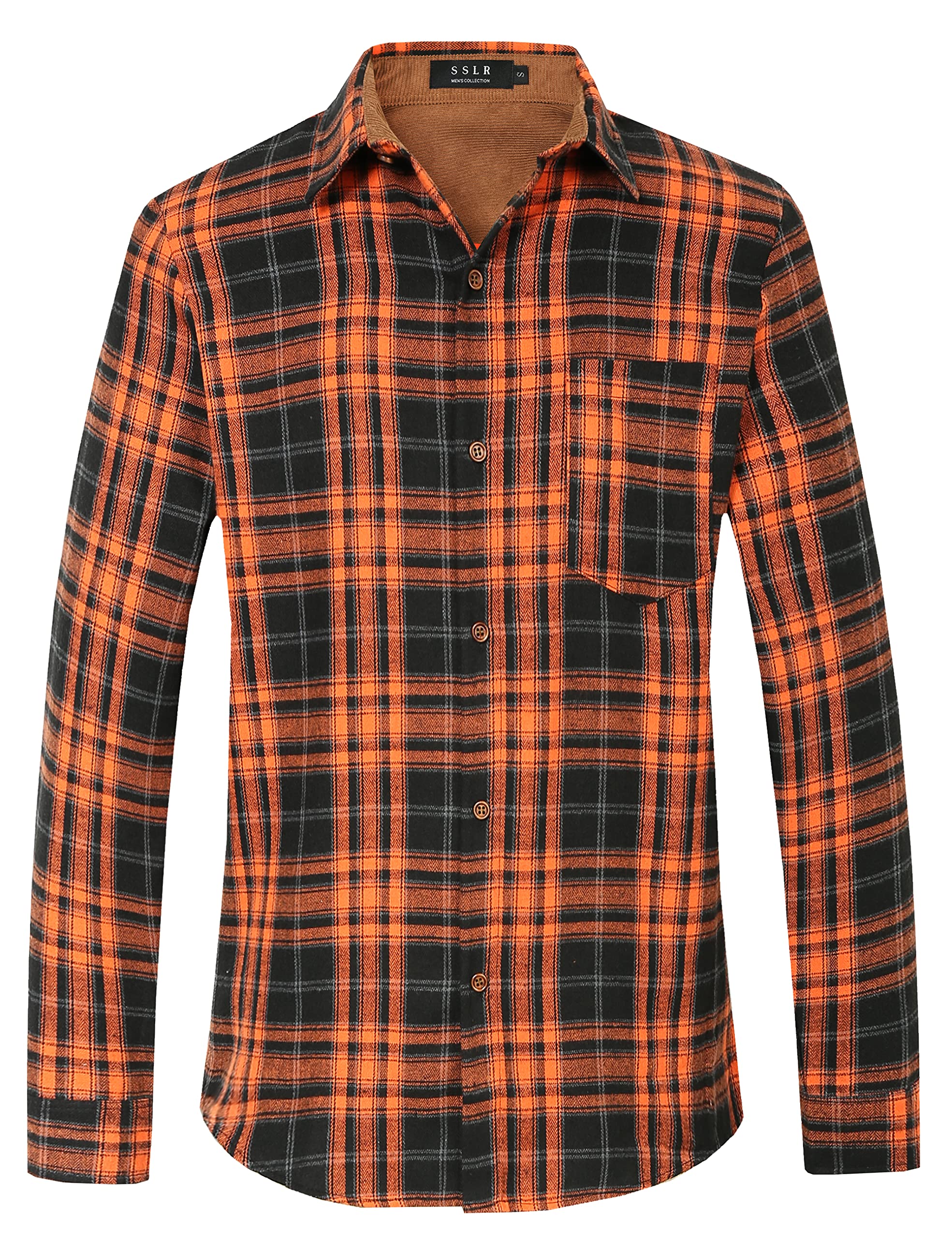 SSLR Flannel Shirts for Men, Long Sleeve Button Down Shirt Lightweight Plaid Brushed Casual (Small, Orange Flannel)