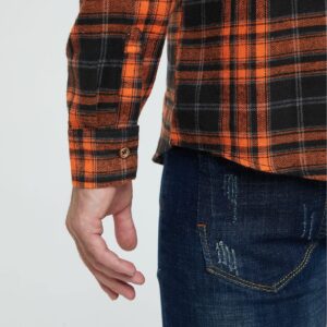 SSLR Flannel Shirts for Men, Long Sleeve Button Down Shirt Lightweight Plaid Brushed Casual (Small, Orange Flannel)