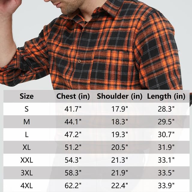 SSLR Flannel Shirts for Men, Long Sleeve Button Down Shirt Lightweight Plaid Brushed Casual (Small, Orange Flannel)