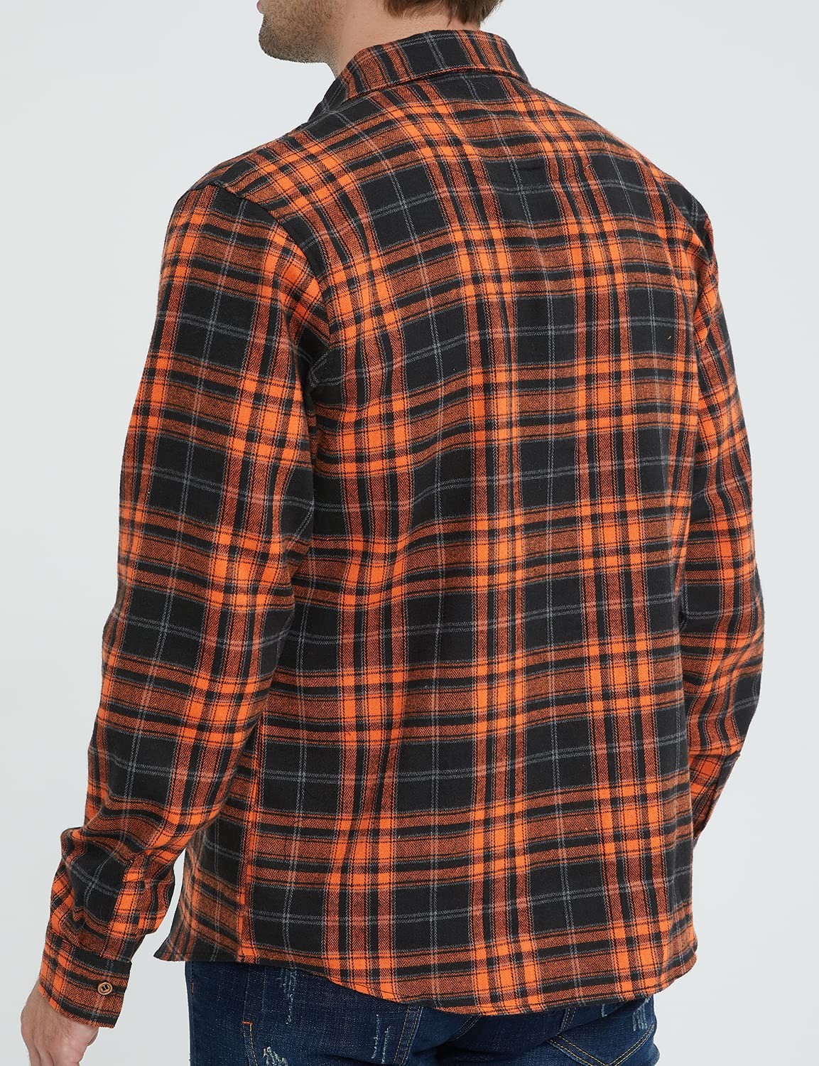 SSLR Flannel Shirts for Men, Long Sleeve Button Down Shirt Lightweight Plaid Brushed Casual (Small, Orange Flannel)