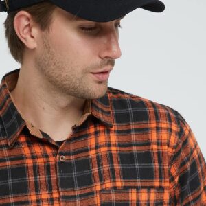 SSLR Flannel Shirts for Men, Long Sleeve Button Down Shirt Lightweight Plaid Brushed Casual (Small, Orange Flannel)