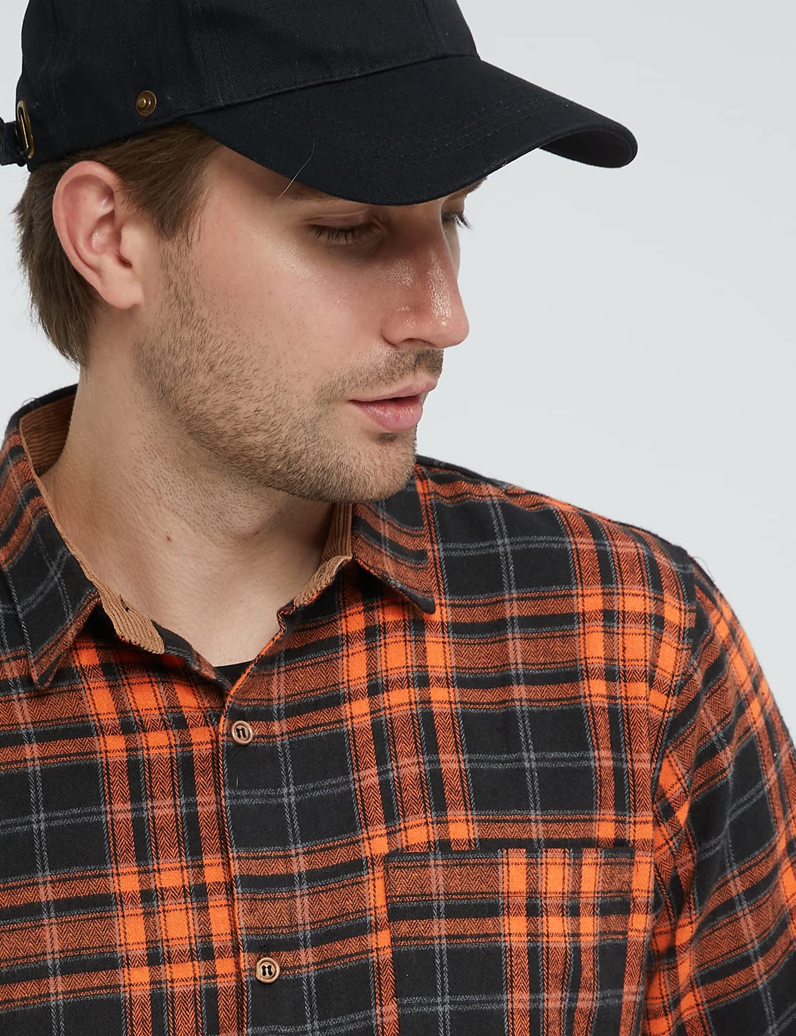 SSLR Flannel Shirts for Men, Long Sleeve Button Down Shirt Lightweight Plaid Brushed Casual (Small, Orange Flannel)