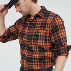 SSLR Flannel Shirts for Men, Long Sleeve Button Down Shirt Lightweight Plaid Brushed Casual (Small, Orange Flannel)