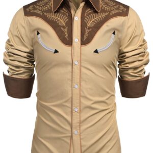 COOFANDY Mens Embroidered Cotton Floral Shirts Fashion Long Sleeve Casual Shirt