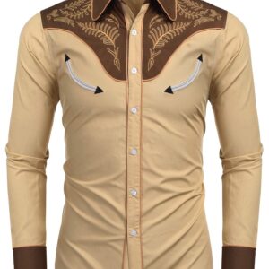 COOFANDY Mens Embroidered Cotton Floral Shirts Fashion Long Sleeve Casual Shirt